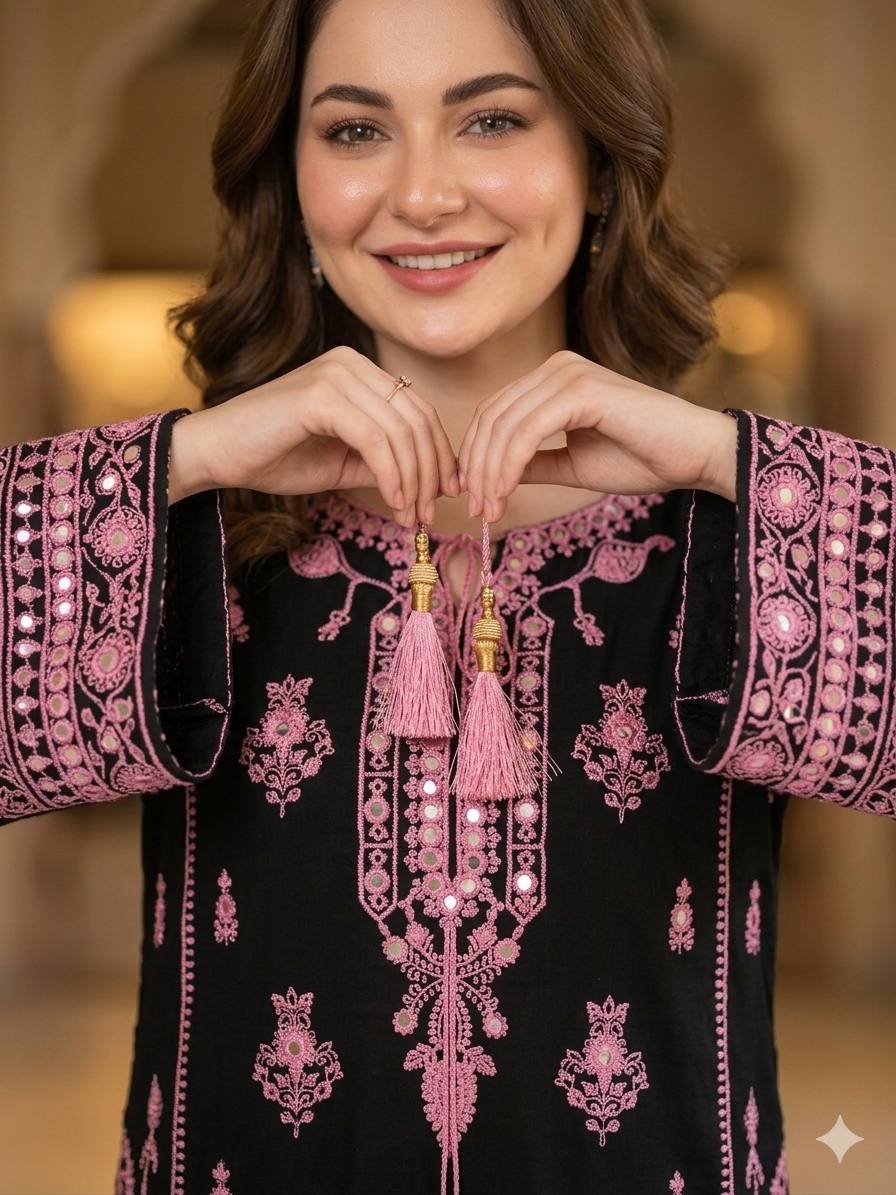 Rayon Embroidered Kurta Palazzo Set with Mirror Effect & Georgette Dupatta for Women