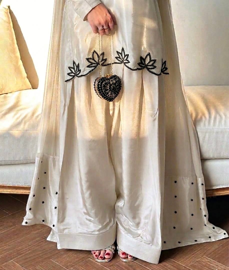 Crepe Embroidered Kurta with Farsi Salwar & Dupatta Set for Women