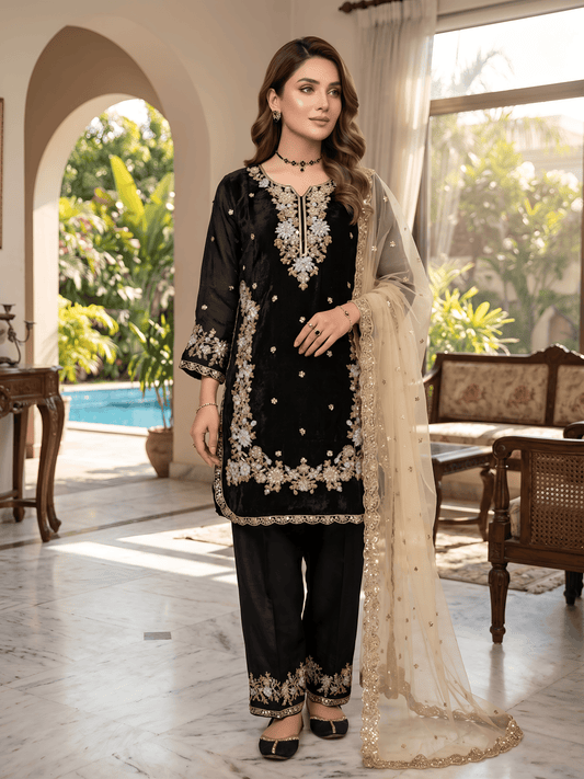 Fendi Silk Embroidered Designer Kurta Pant Set with Dupatta for Women