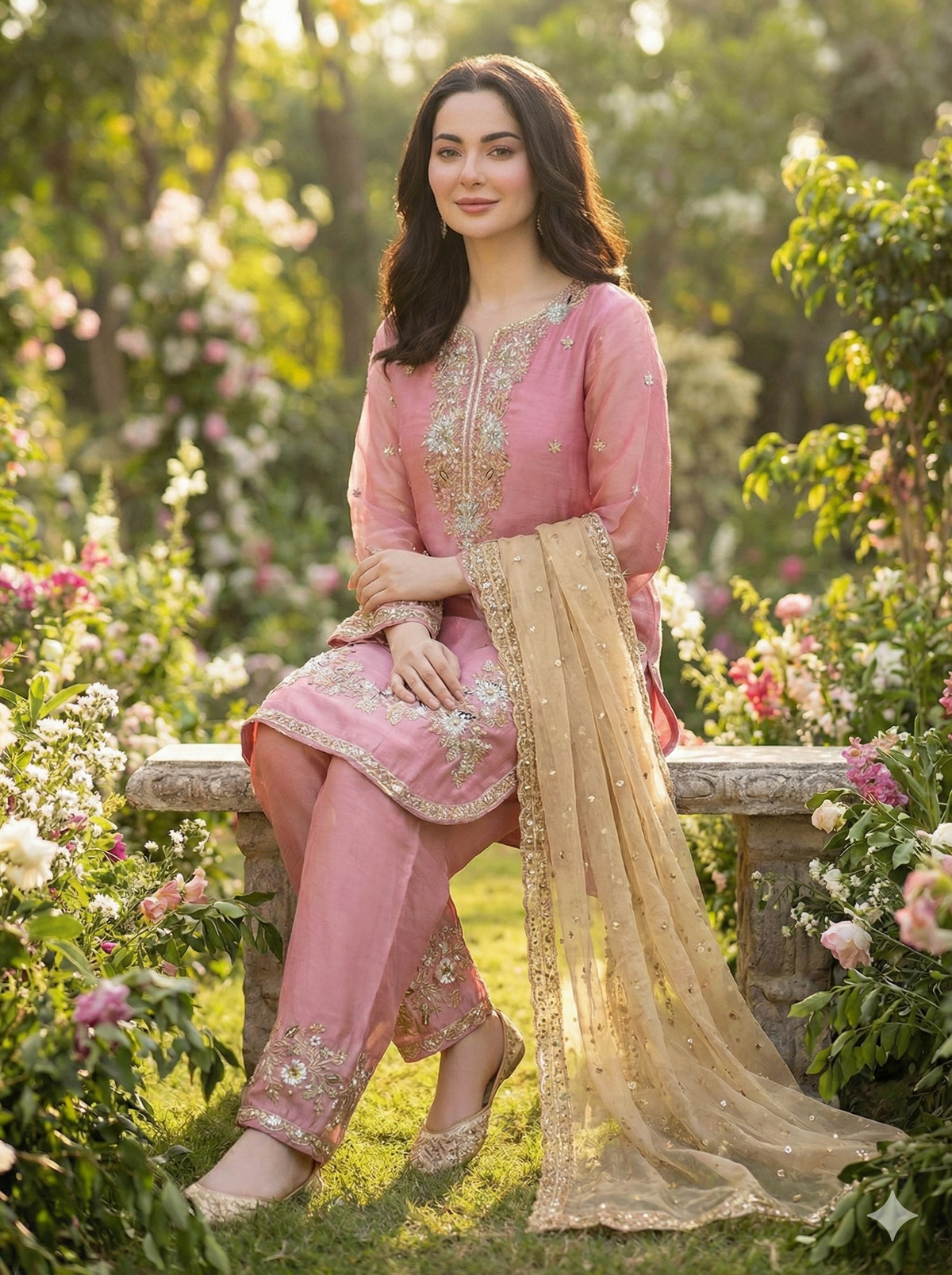 Fendi Silk Embroidered Kurta Pant Dupatta Set for Women