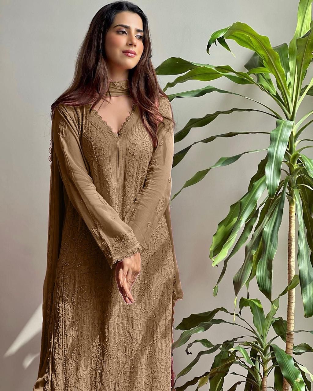Georgette Chikankari Embroidery Kurta with Pant & Dupatta Set for Women