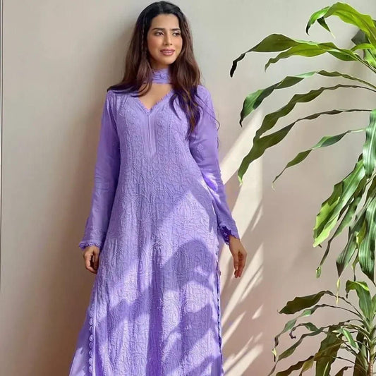 Georgette Chikankari Embroidery Kurta With Pant & Dupatta For Women