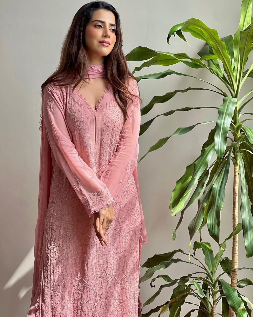 Georgette Chikankari Kurta Pant Set for Women