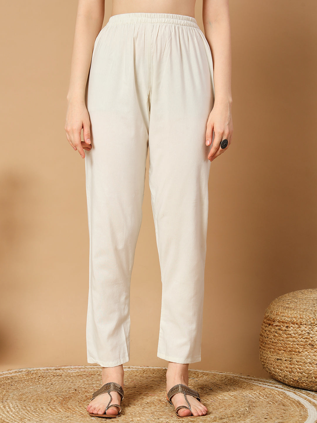 Ivory & Khadi Cotton Thread Embroidered Kurta Pant & Dupatta Set for Women