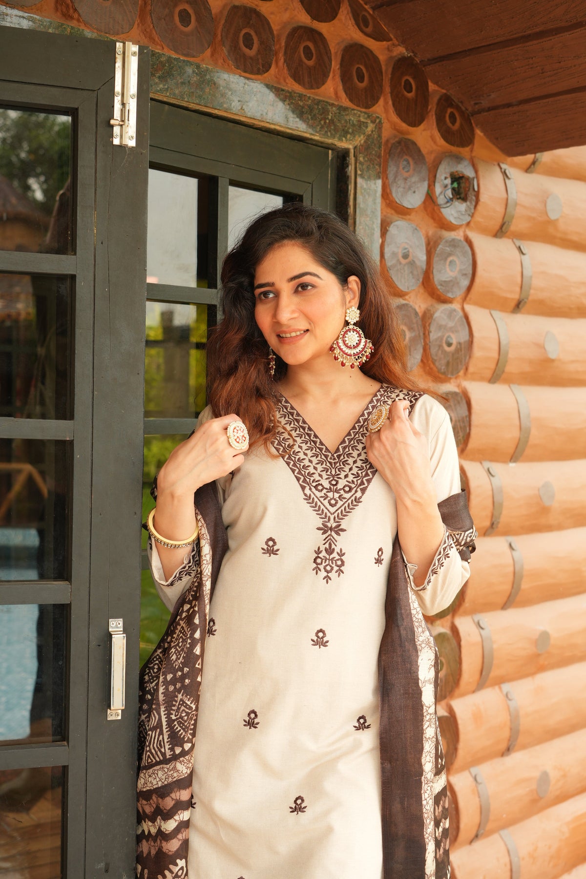 Women's  Cotton Embroidered Kurta with Pant & Dupatta
