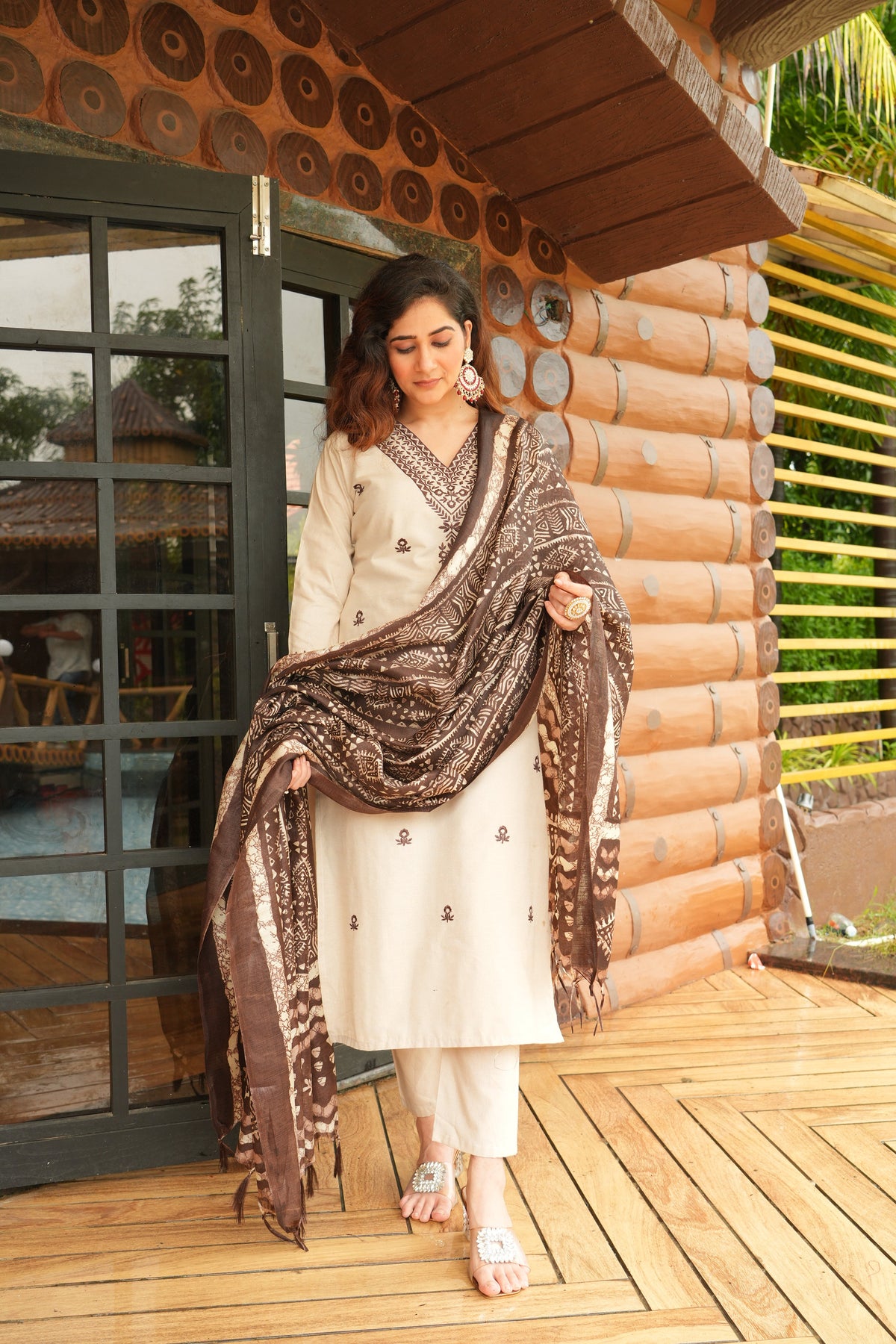 Women's  Cotton Embroidered Kurta with Pant & Dupatta