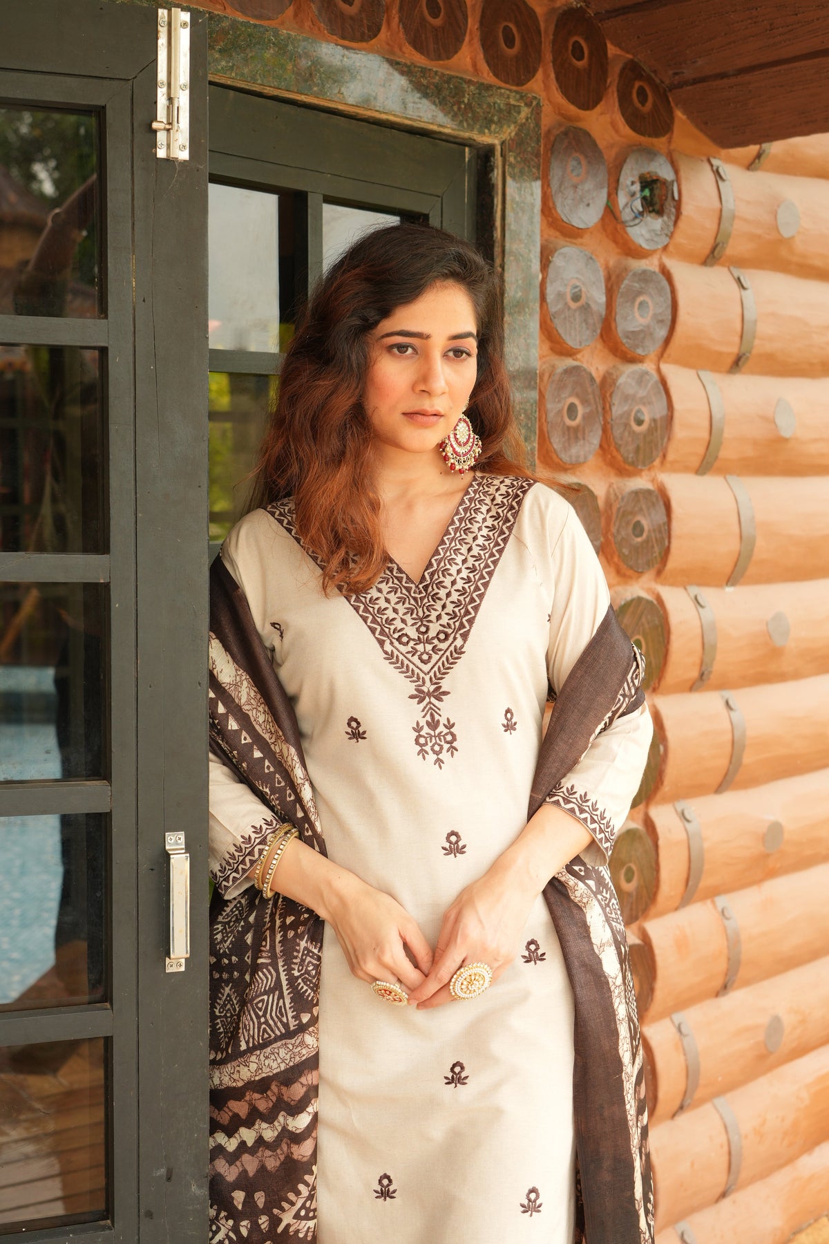 Women's  Cotton Embroidered Kurta with Pant & Dupatta