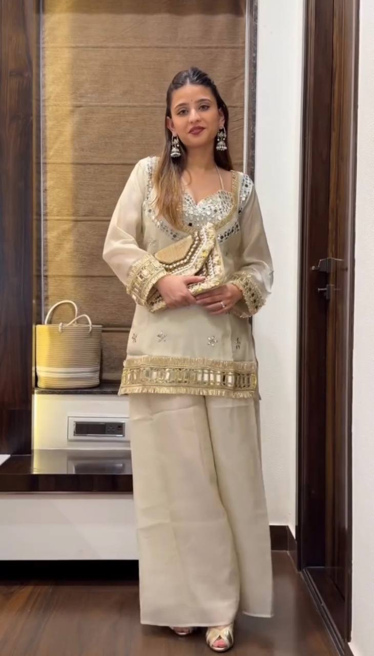 Fendy Silk Real Mirror Work Designer Sharara Set for Women