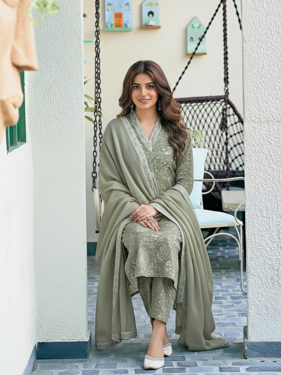 Rayon Printed Kurti Pant Set With Cotton Blend Dupatta For Women