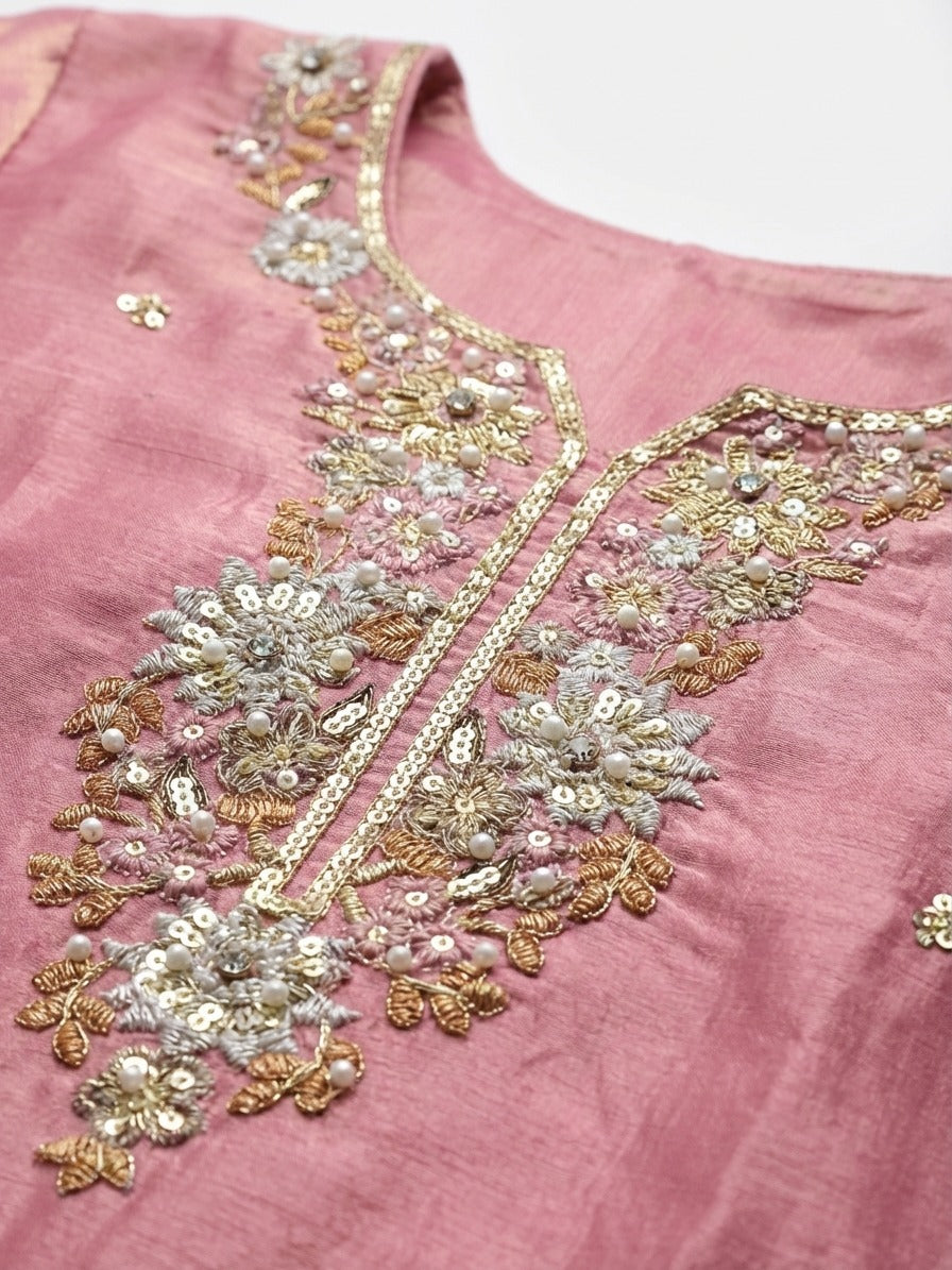Fendi Silk Embroidered Kurta Pant Dupatta Set for Women