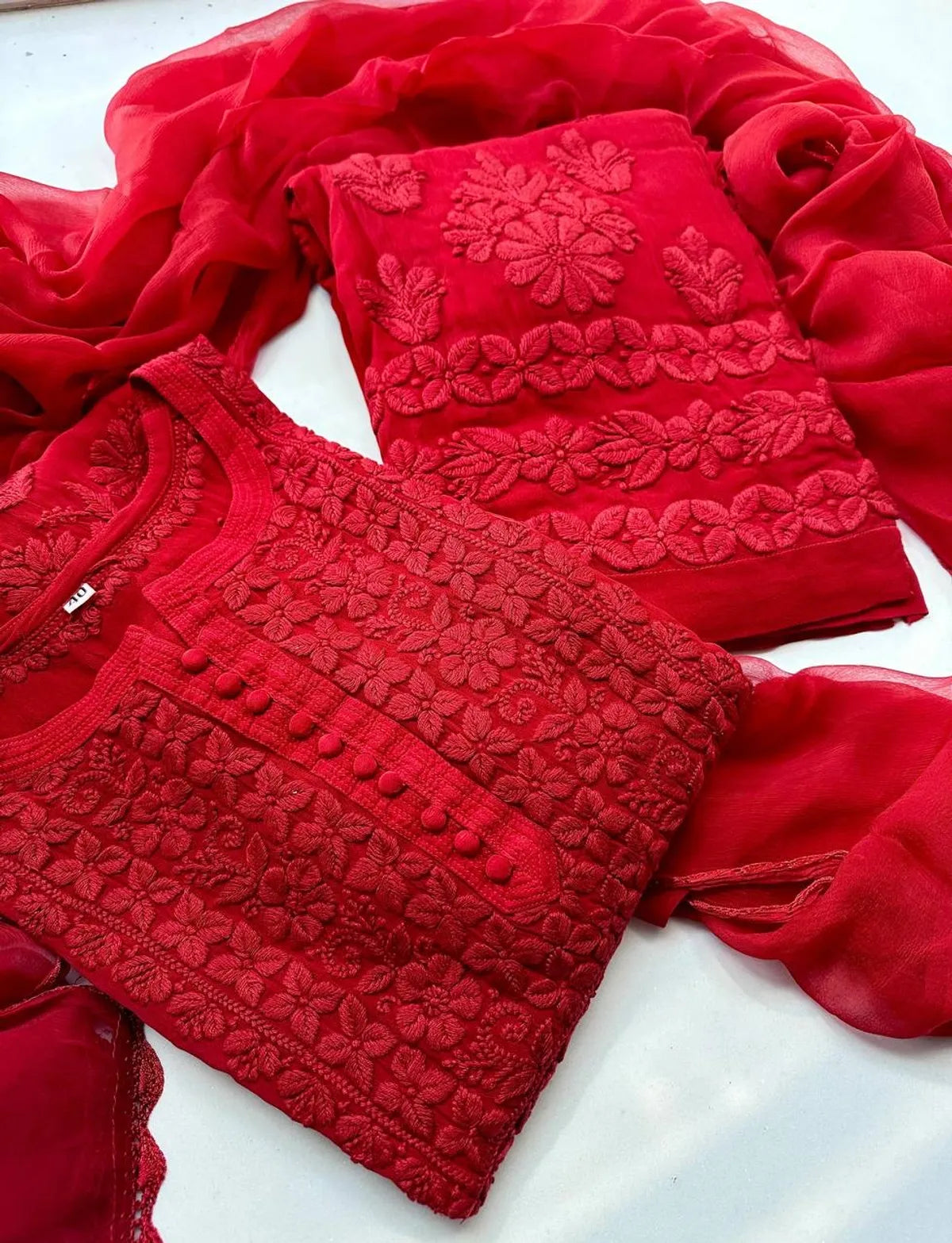 Chikankari Embroidered Kurta Palazzo Set with Dupatta for Women