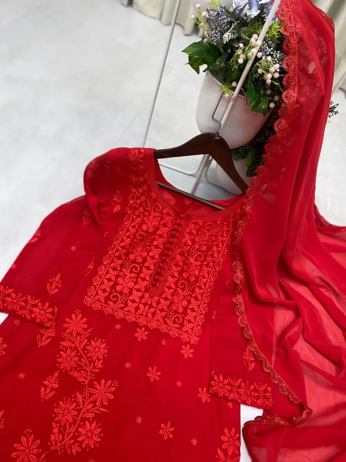 Chikankari Embroidered Kurta Palazzo Set with Dupatta for Women