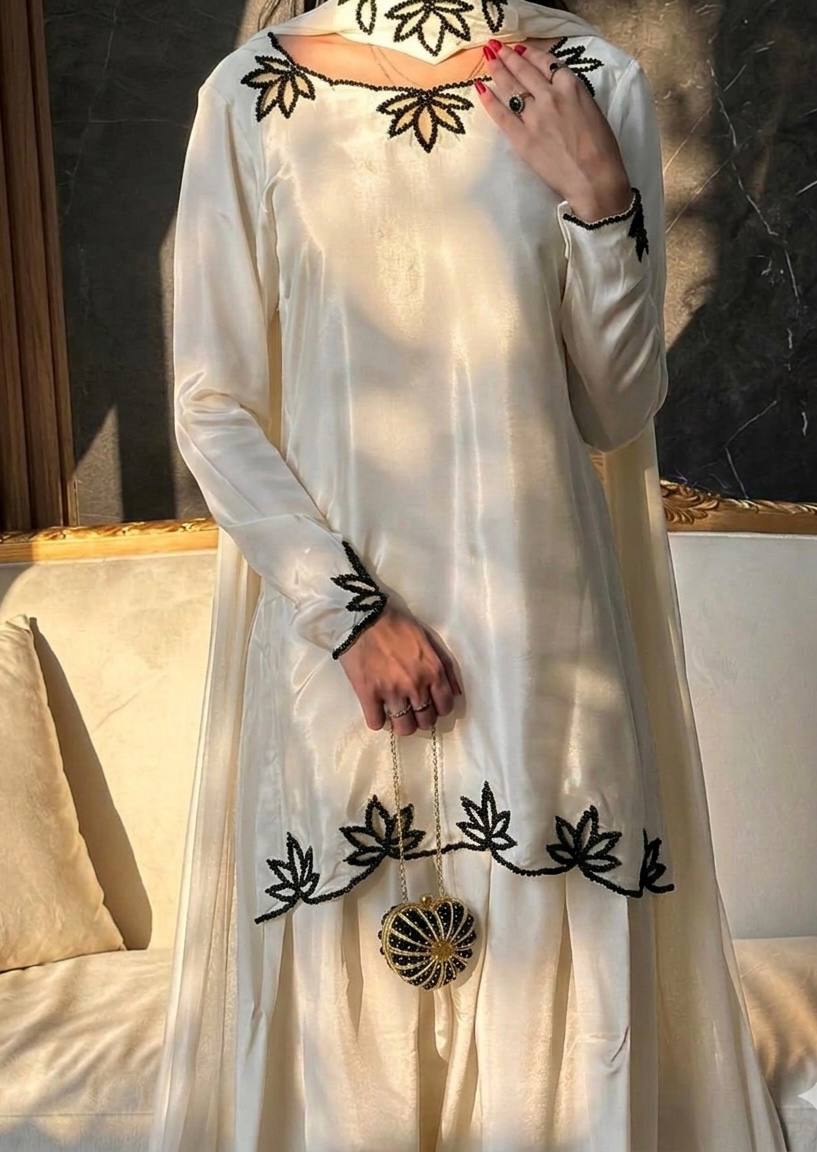Crepe Embroidered Kurta with Farsi Salwar & Dupatta Set for Women