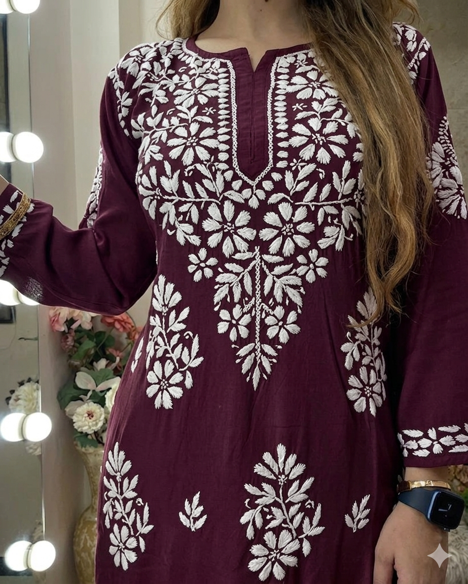 Rayon Cotton Chikankari Embroidered Kurta Palazzo Set for Women