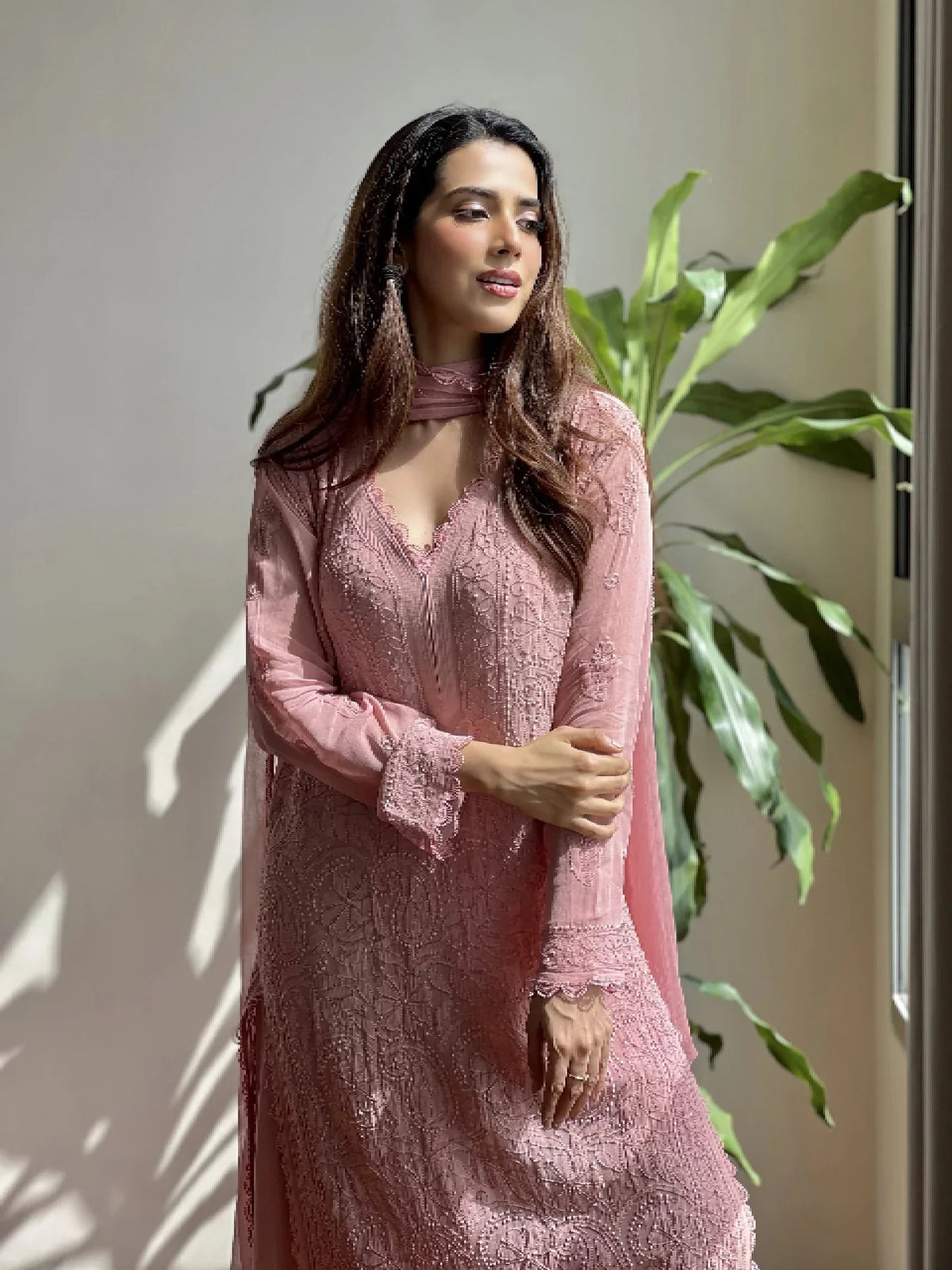Georgette Chikankari Kurta Pant Set for Women