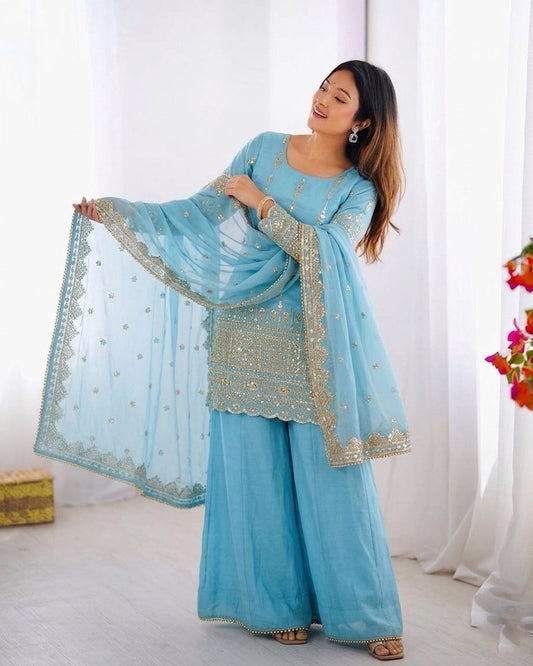 Vichitra Silk Embroidered Designer Sharara Set for Women