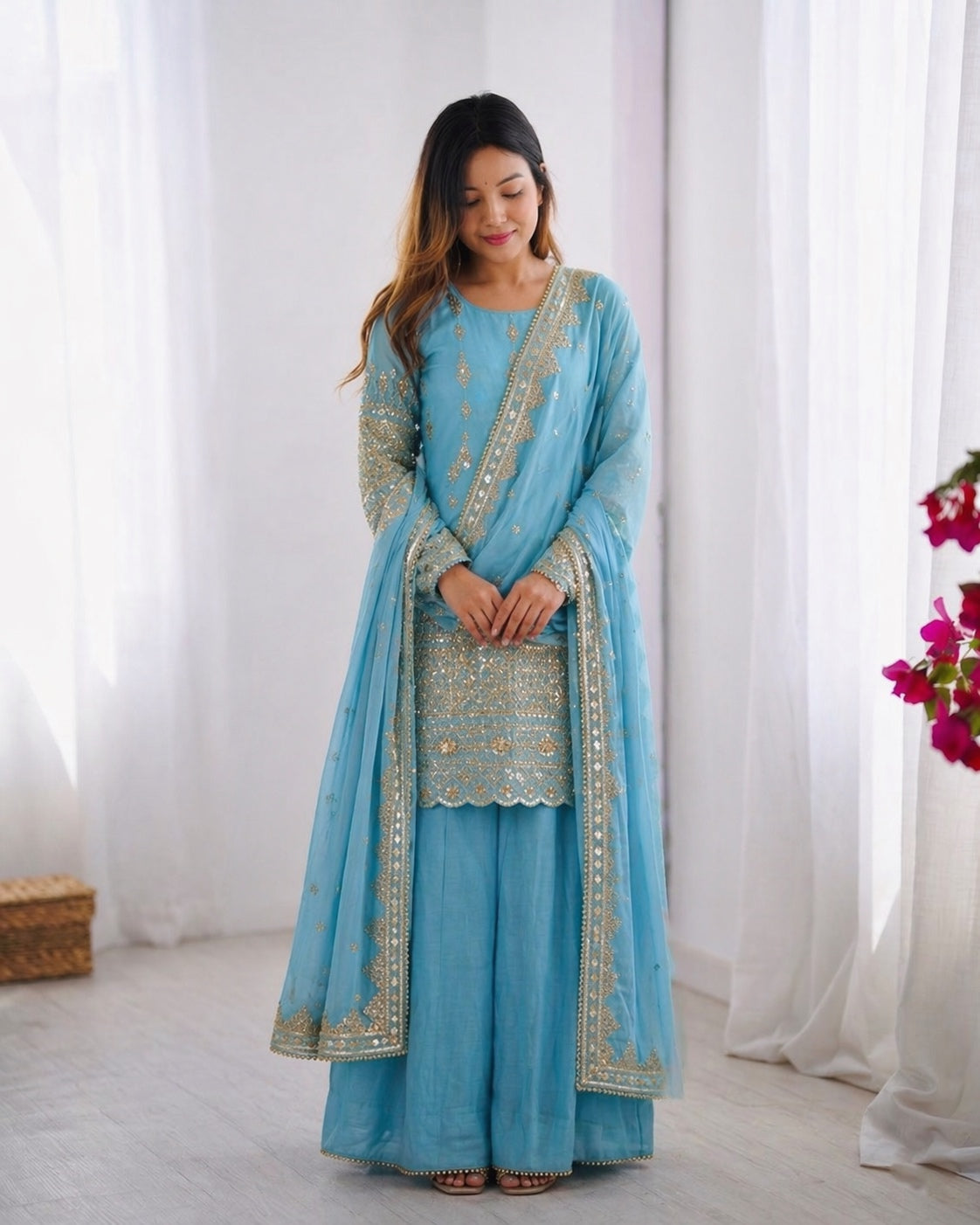 Vichitra Silk Embroidered Designer Sharara Set for Women